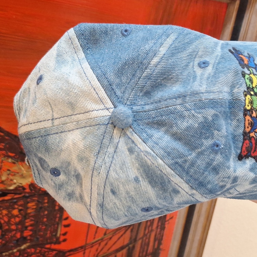 Grateful Dead CP Embroidered Blue Denim Dancing Bear Baseball Cap Hat Rainbow - Picture 5 of 8